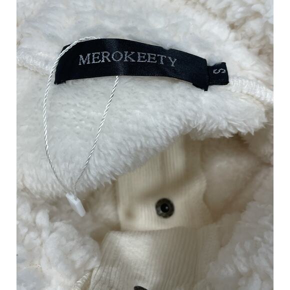 Merokeety Fuzzy Fleece Cardigan Jacket Cream/Off White Color Sz Small Soft Cozy - Picture 10 of 12